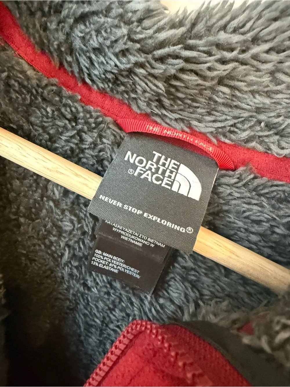 The North Face Men's Red Fleece Jacket with Sherpa Lining | S